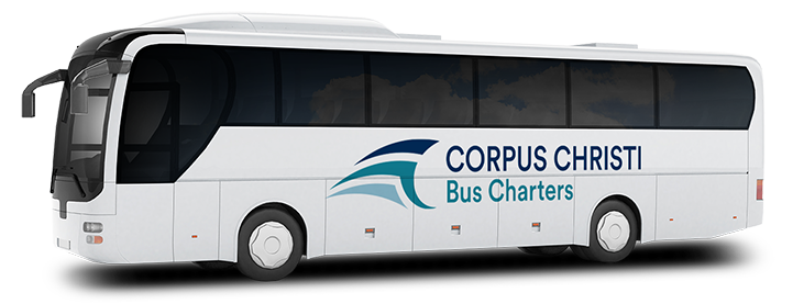 a plain white charter bus with a corpus christi bus charters o on it